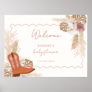 Girl Boho Cowgirl Boots Pampas Baby Dusche Willkom Poster