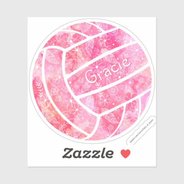 Girl Boho Federn Doodle rosa Volleyball Aufkleber (Blatt)