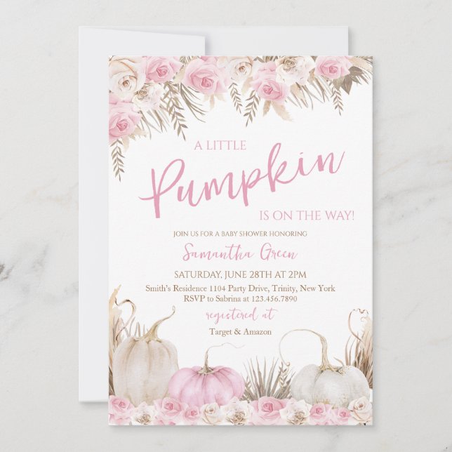 Girl Boho Pumpkin Baby Shower Einladung (Vorderseite)