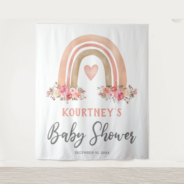 Girl Boho Rainbow Baby Shower Tapestry Wandteppich (Vorderseite)