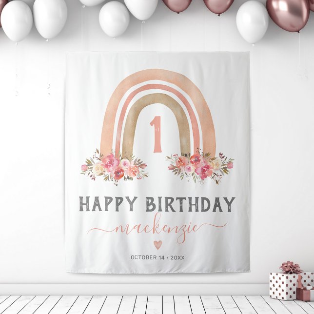Girl Boho Rainbow Erster Geburtstag Wandteppich (Von Creator hochgeladen)