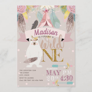 Girl Boho Wild Ein erster Geburtstag Einladung