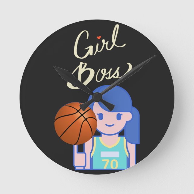 Girl Boss Basketball Runde Wanduhr (Vorderseite)