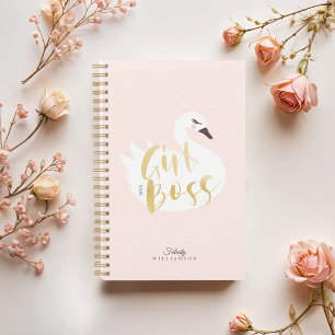 Girl Boss   Chic Girly White Swan & Polka Dot Planer
