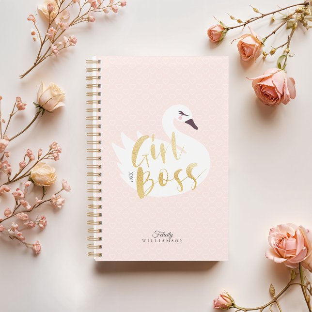 Girl Boss | Chic Girly White Swan & Polka Dot Planer (Girl Boss | Chic Girly White Swan & Polka Dot Planner)