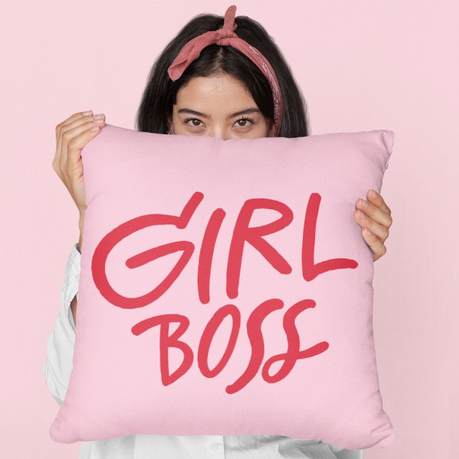 Girl Boss Fette Typografie Rot & Rosa Feminine Kissen (Von Creator hochgeladen)