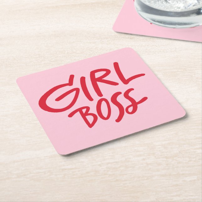 Girl Boss Fette Typografie Rot & Rosa Weiblich Rechteckiger Pappuntersetzer (angewinkelt)