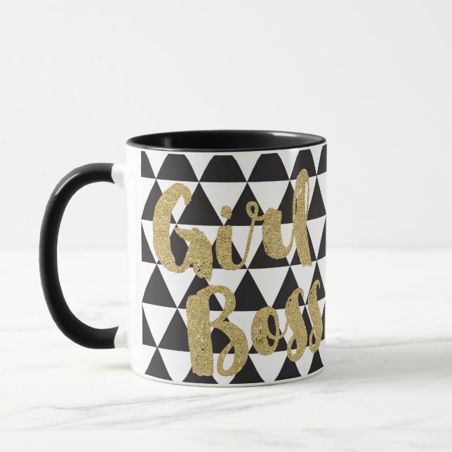 Girl Boss Gold Schwarz und Weiß Moderne Custom Tasse (Links)