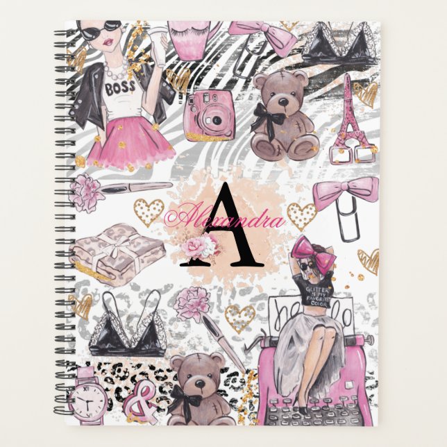 Girl Boss Luxury Black Pink Illustration Planer (Vorderseite)