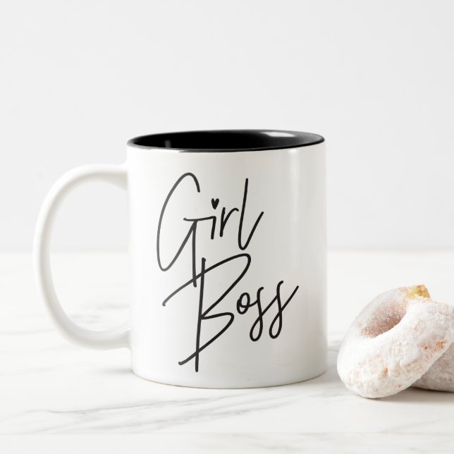 GIRL BOSS Moderne Kleinbuchstaben Typ schwarz Zweifarbige Tasse (Mit Donut)