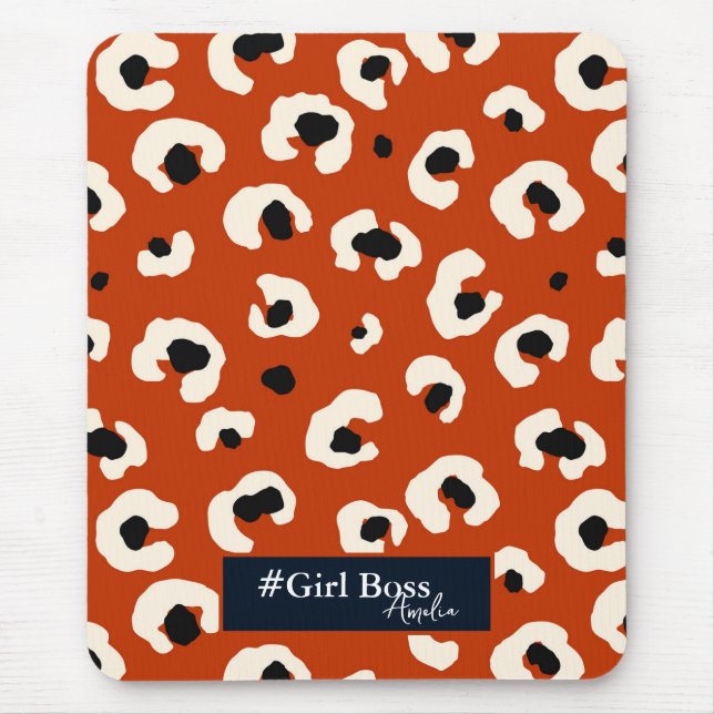 Girl Boss Personalisiert Bold Leopard Print Mousepad (Vorne)