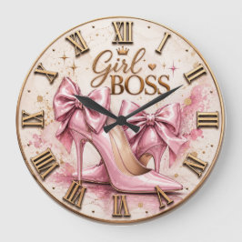 Girl Boss Pink High Heels Große Wanduhr