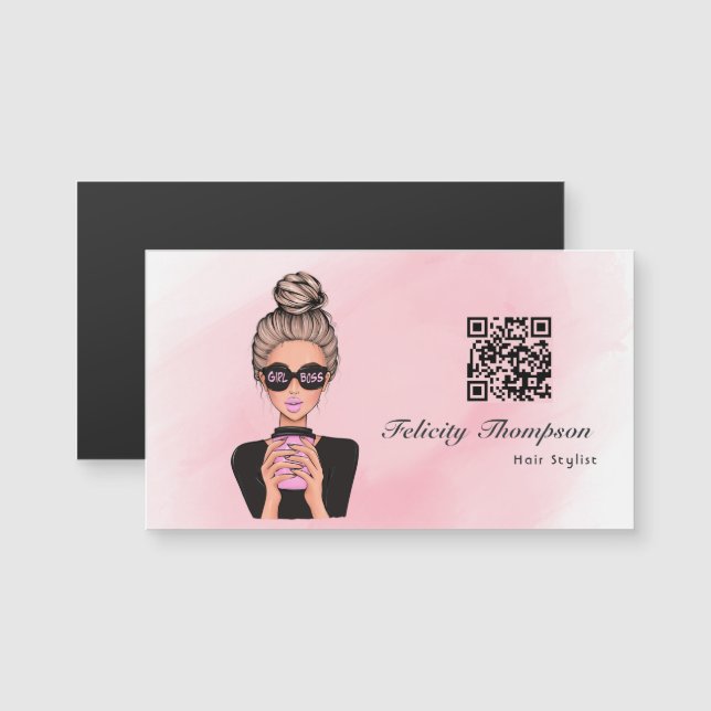 Girl Boss QR Code Magnetkarte (Vorne/Hinten)