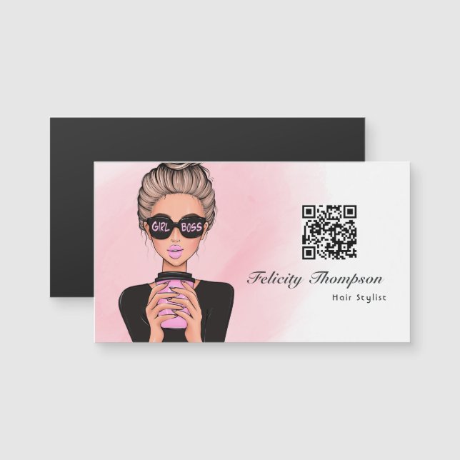 Girl Boss QR Code Magnetkarte (Vorne/Hinten)