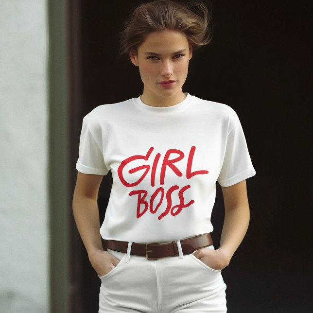 Girl Boss Red Bold Typography Feminine Girly T-Shirt (Von Creator hochgeladen)