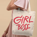 Girl Boss Red Bold Typography Script Feminine Tragetasche<br><div class="desc">Turn heads with this stylish Girl Boss tote bag featuring bold red script typography and a feminine design. Perfect for carrying your daily essentials,  this chic and empowering bag adds confidence and boss-babe energy to work,  shopping,  or everyday outings.</div>