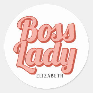 Girl Boss Retro Kundenname Klassischer Round Sti Runder Aufkleber