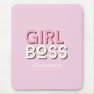 Girl Boss Retro Minimal Pink Mousepad