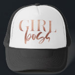 Girl Boss | Rose Schwarzer Text | Truckerkappe<br><div class="desc">GIRL BOSS - modern,  unterhaltsam,  trendig und leistungsstark ***Für zusätzliche zazzle Business-Schreibwaren,  Werbung oder Merchandising-Artikel,  um diesen Artikel,  bitte kontaktieren Sie uns über den Designer-Kontakt auf unserer zazzle Homepage.</div>