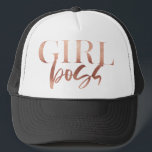 Girl Boss | Rose Schwarzer Text | Truckerkappe<br><div class="desc">GIRL BOSS - modern,  unterhaltsam,  trendig und leistungsstark ***Für zusätzliche zazzle Business-Schreibwaren,  Werbung oder Merchandising-Artikel,  um diesen Artikel,  bitte kontaktieren Sie uns über den Designer-Kontakt auf unserer zazzle Homepage.</div>