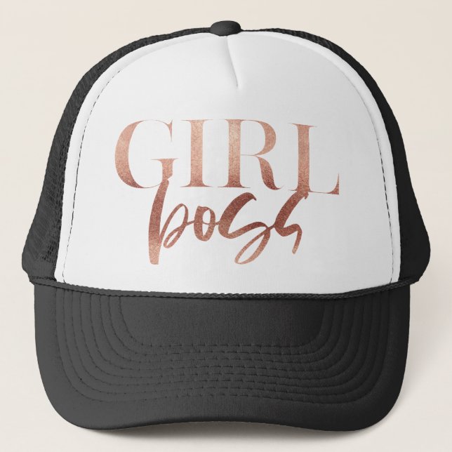 Girl Boss | Rose Schwarzer Text | Truckerkappe (Vorderseite)
