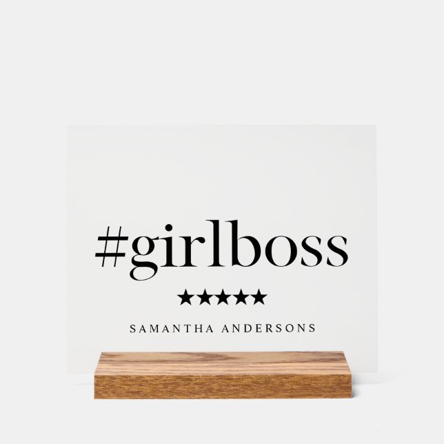 "Girl Boss"-Schreibtisch mit Name Acrylschild (Vorderseite)