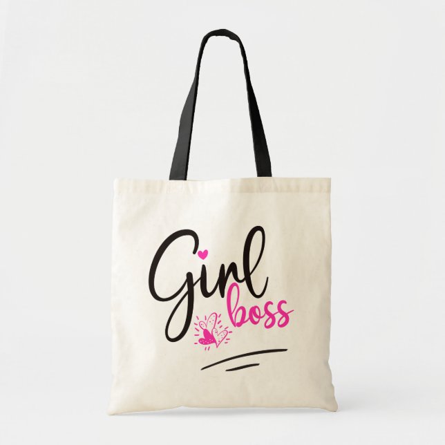 Girl Boss Stilvolle Skriptherzen Pink Black Tragetasche (Vorne)
