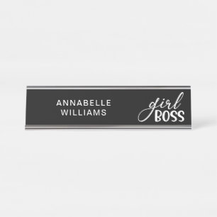 Girl Boss Trendy Chic Black and White Typografie Schreibtischnamensplakette