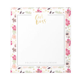 Girl Boss Trendy Vintages Blumenmuster Notizblock