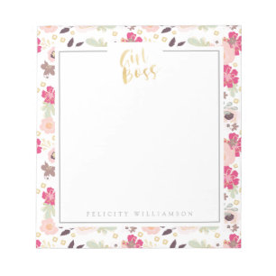 Girl Boss Trendy Vintages Blumenmuster Notizblock
