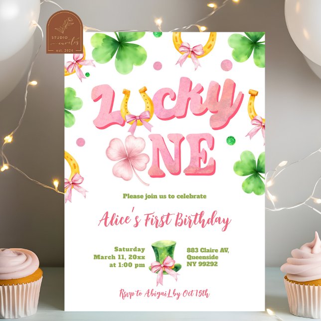 Girl Bow Glitter Lucky One St Patrick 1st Birthday Einladung (Von Creator hochgeladen)