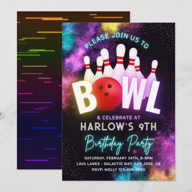 Girl Bowling Party Einladung | Bowling - Einladung (Vorne/Hinten)