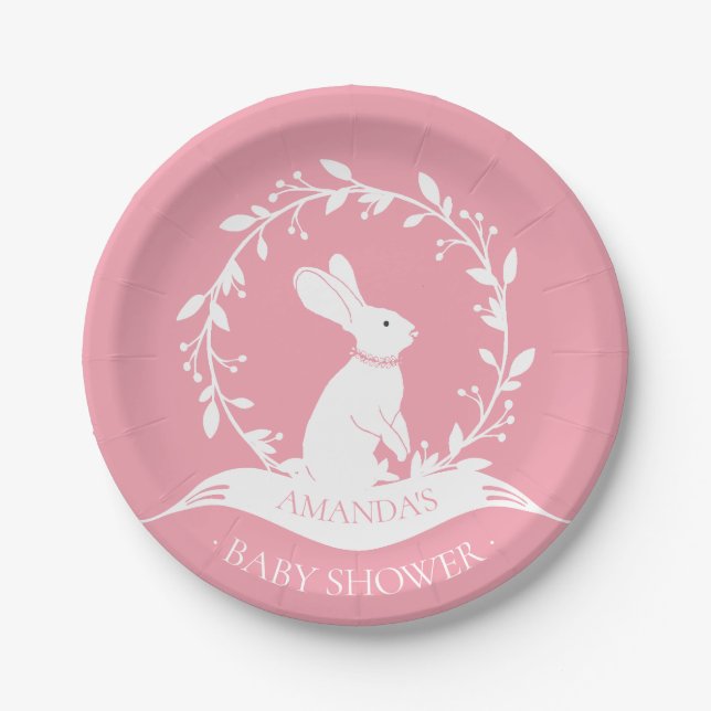 Girl Bunny Baby Shower 7" Plate Pappteller (Vorderseite)