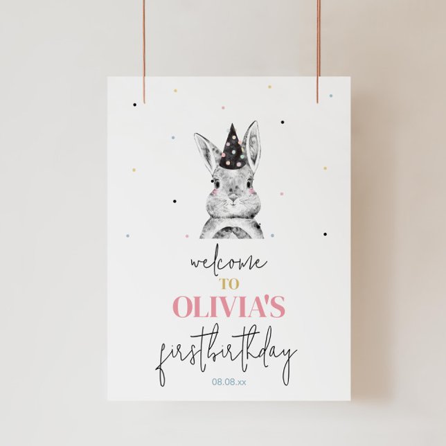 Girl Bunny Rabbit Geburtstagsparty Begrüßungszeich Poster (Von Creator hochgeladen)