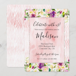 Girl Burgundy Pink Aquarell Blumentierdruckerei Einladung