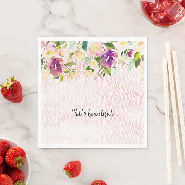 Girl Burgundy Pink Aquarell Blumentierdruckerei Serviette (Beispiel)