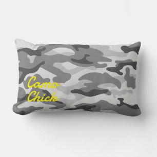 Girl Camouflage Black & White Monogram Yellow   Lendenkissen