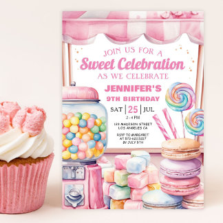 Girl Candy Land Retro Rosa Süßigkeiten Geburtstags Einladung