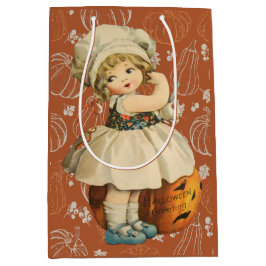 Girl Carving Apple Halloween Mittlere Geschenktüte