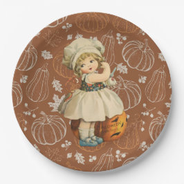 Girl Carving Apple Halloween Pappteller