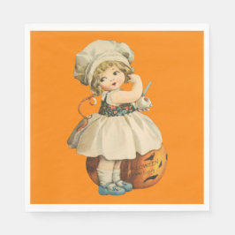 Girl Carving Apple Halloween Serviette