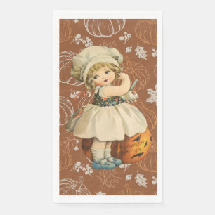 Girl Carving Apple Halloween Serviette