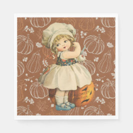 Girl Carving Apple Halloween Serviette