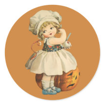 Girl Carving Apple Halloween Stickers