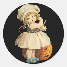 Girl Carving Apple Halloween Stickers