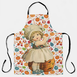 Girl Carving Apple und farbenfrohe Pumpkins Hallow Schürze