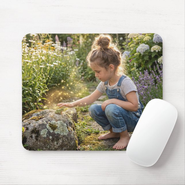 Girl Casting a Spell on a Frog Mousepad (Mit Mouse)