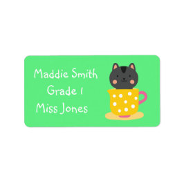 Girl Cat im Teacup niedliche Namensschilder Adressaufkleber