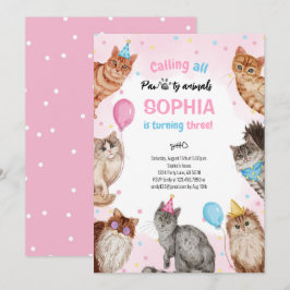 Girl Cat Pawty Animals Geburtstag Einladung
