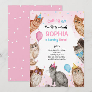 Girl Cat Pawty Animals Geburtstag Einladung
